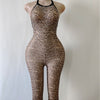 Leopard print series women's skin color print leopard print jumpsuit stockings sexy lingerie mesh clothing