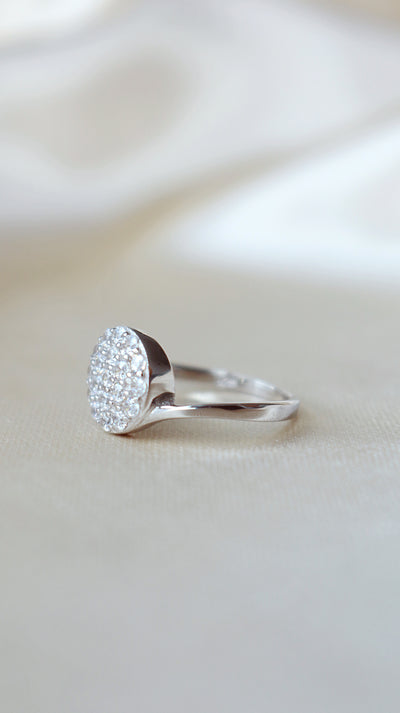 925 Silver Diamond Button Statement Ring