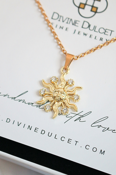 24 Karats CZ Sun Pendant Necklace